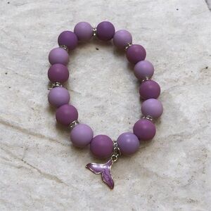 Lavender Beaded Bracelet with Mermaid Tail Charm (elastic stretch)